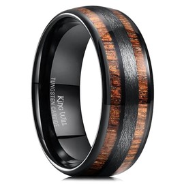 King Will Tungsten Carbide Wedding Band for Men Women-8mm Width Brown Koa Wood Inlay and Black Center Domed Design Wodden Wedding Ring Comfort Fit Size 12
