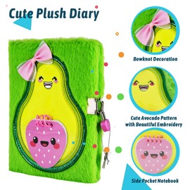 SuperStyle Journal Diary, Gift for 6 7 8 Years Old Girls, Avocado Notebook with Lock Secret Diary Writing Journal Birthday Gift for Kids