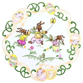 Simhomsen Embroidered Easter Bunny Round Doily Placemats with Butterfly Design (Round 15 Inches (Set of 4))