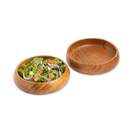 LAVAUX DESIGNS Acacia wooden salad bowls set of 2, large individual bowls 8 x 2 inches (25 oz) with Food safe wood coating | Jointless plates type wood bowls for food