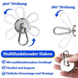 DGDUBRB Pack of 4 Magnetic Hooks, Extra Strong, 35 kg + Pull Force, Large, 36 mm Neodymium Magnet with Hooks for Kitchen, Hanging, Cruise, Grill, Fridge