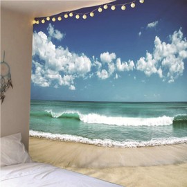 Aimsie Tapestry, Sea Beach Wall Cloth Decoration Polyester Wall Decoration Party Wall Towel for the Wall Blue 260 x 240 cm
