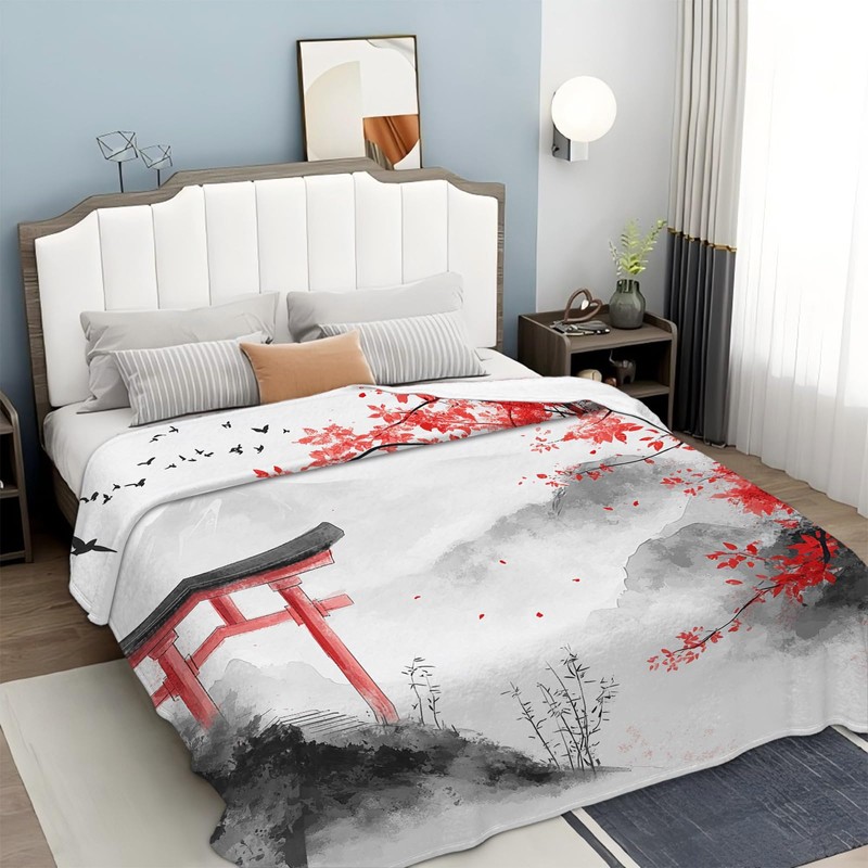 Japanese Samurai Blanket for Women Cherry Blossom Gifts 50"x40"