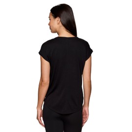 RBX Women's Fashion Workout Breathable V-Neck Soft Jersey Yoga Tee Jet Black L