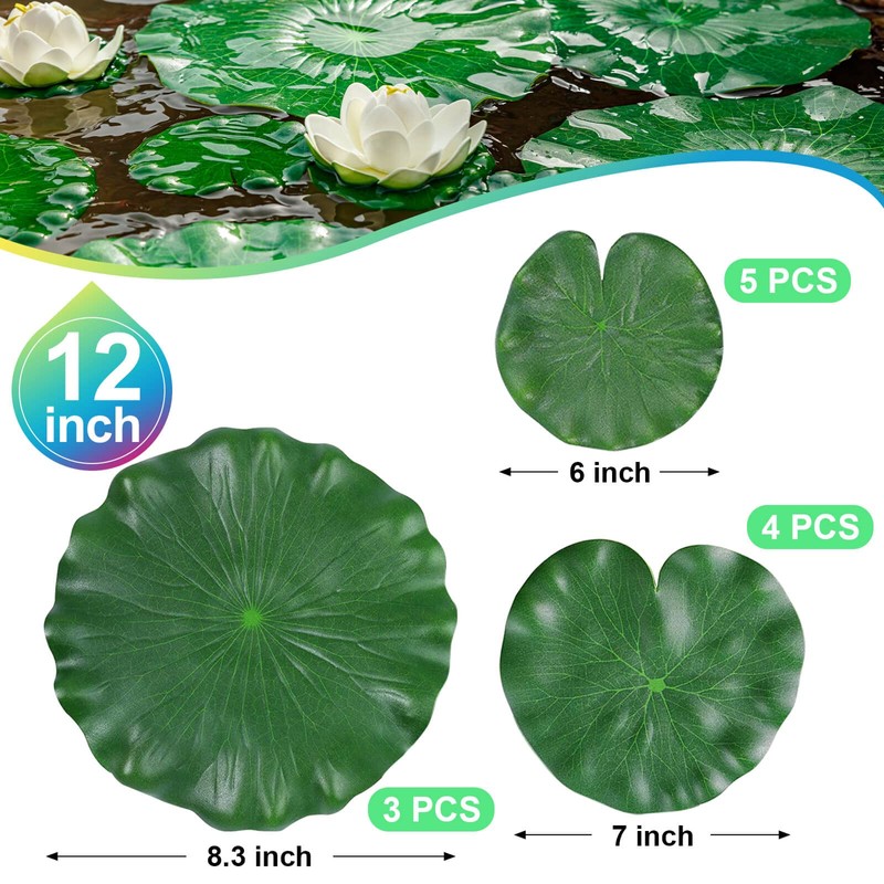FFNIU 12Pcs Lily Pads for Ponds, Artificial Floating Foam Lotus
