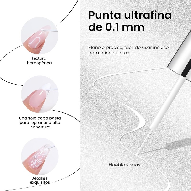 CHERIMOYA Esmalte Liner 8ml,Fino para Punta Francesa-Blanco