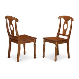 East West Furniture Napoleon-Styled dining chairs - Wooden Seat and Saddle Brown Hardwood Structure modern dining chair set of 2