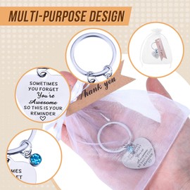 Partideal 10 Sets Inspirational Gifts Keyring for Women Appreciation Gifts Sometimes You Forget You're Awesome Keyring with 10 Pcs Organza Bags and Thank You Cards Inspirational Keyring for Colleague