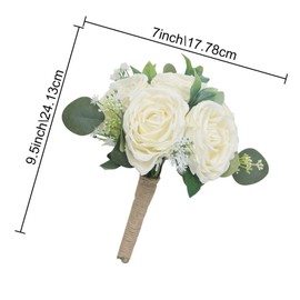 HOMENERGY Set of 6 Wedding Bridesmaid Bouquets - 7 Inch Ivory Artificial Flowers Bouquets for Ceremony Anniversary Centerpieces Decorations