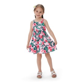 PATPAT Toddler Kids Girls Summer Dress Sling Dress Floral Casual Dress Sleeveless Hawaiian Sundress Vibrant Pink 3-4 Years