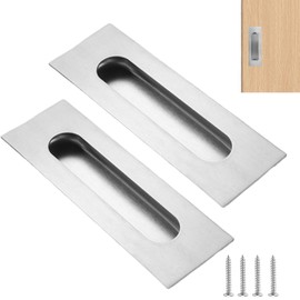 Raheem 150mm Sliding Door Handle Recessed Flush Finger Pull Brushed Nickel Stainless Steel Cabinet Drawer Knob for Kitchen Cupboard Wardrobe Dresser Barn Door Closet 2Pcs
