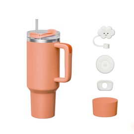 KISSKIND 40 oz Tumbler with Handle and Straw Lid Accessories, Straw Topper, Silicone Spill Proof Stopper, Silicone Boot, Stainless Steel Water Bottle 40oz Insulated Cup, Ideal Gift for Women, Peach