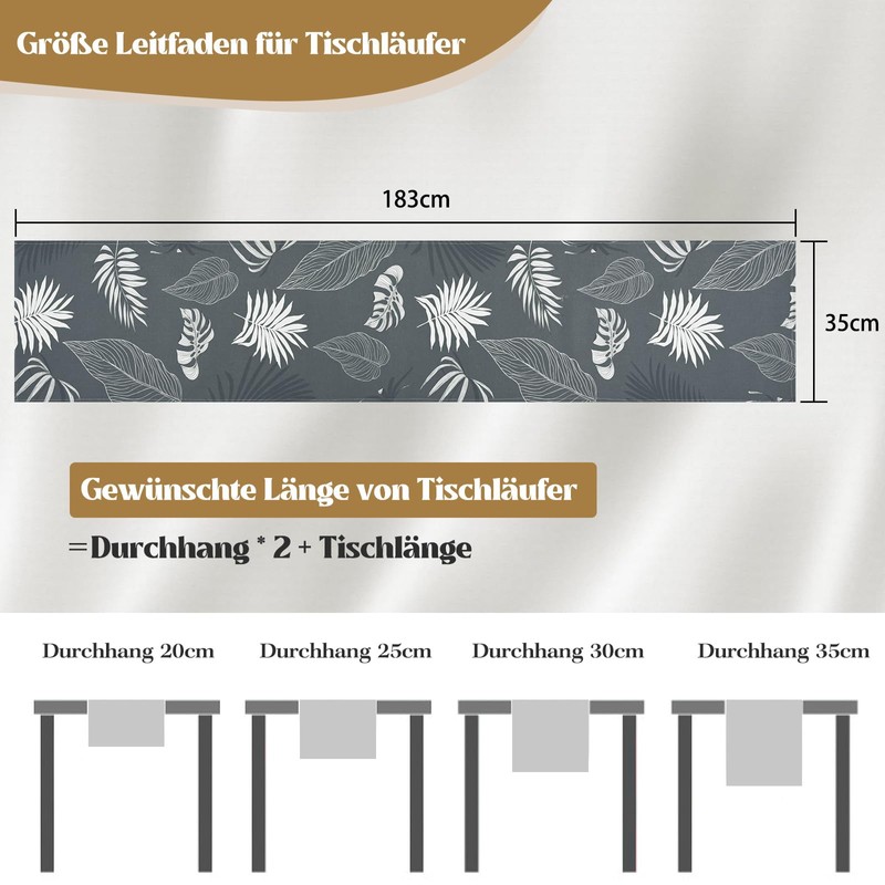 Alishomtll Grey Linen Table Runner Tropical Leaves Table Runner Rectangular