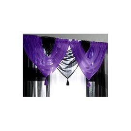 Voile Curtain Swag, Tassled Swags, Sheer Curtain Swags (Purple)
