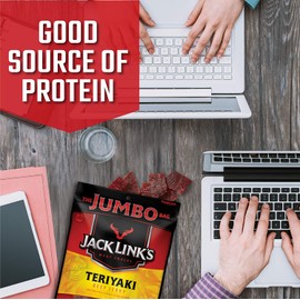 Jack Link’s Beef Jerky, Teriyaki, 5.85 oz. Sharing Size Bag – Flavorful Meat Snack, 10g of Protein and 80 Calories, Made with Premium Beef - 95 Percent Fat Free, No Added MSG or Nitrates/Nitrites