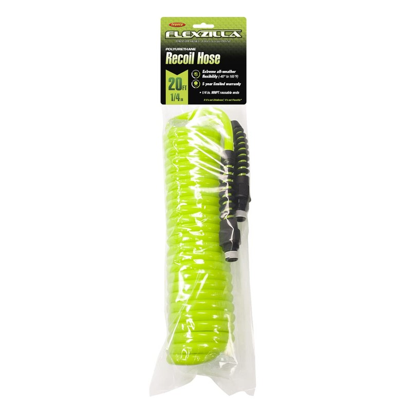 Flexzilla Polyurethane Recoil Air Hose, 1/4 in. x 25 ft.,