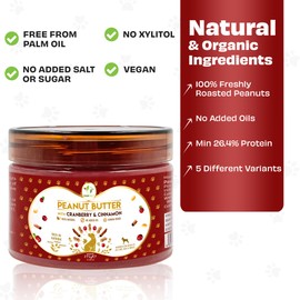 Peanut Butter with Cranberry & Cinnamon - Promotes Digestion, Contains Antioxidant | Food Toppers for Dogs | No Added Salt/Oil/Sugar | for Training & Rewards | Topper for Lick Mats (9.7oz)