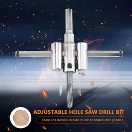 Circle Cutter Adjustable 30-120 mm, Silver Circle Hole Cutter Circle Hole Saw Alloy Circular Hole Saw Metal Wood Circle Hole Cutter Saw Drill DIY Woodworking Tool