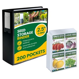 Performore Heavy-Duty Seed Storage Kit for Organizing Seed Packets, with 200 Pockets, 3.5 x 5.25'' Pocket Size, 50 Clear Pages w/ 4 Sleeves per, 2.5" Capacity, Cover is Solid Black Plastic