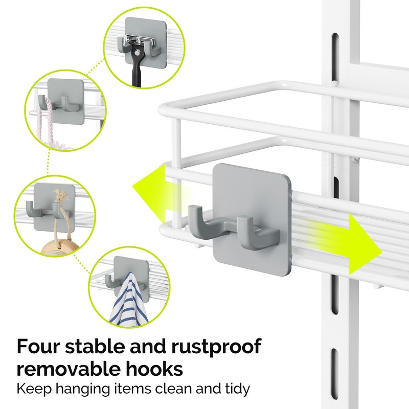 Orimade Over The Door Shower Caddy Adjustable 4 Tier White,Bathroom
