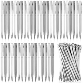 Enjamyo 100 Pcs Ballpoint Pens Bulk,Slim Metal Retractable Ballpoint Pens,1 mm Medium Point Smooth Writing Pen for Wedding Business Teachers Office Supplies,Black Ink (Silver)