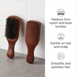 Diane Diane Medium Firmness Reinforced Boar Bristle, Short Handle Style Wave Mens Hair Brush, Brown