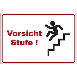 Sign "Vorsicht Stufe 2" Aluminium / Dibond 200 x 140 mm - 3 mm Thick