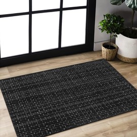 Nailttos Boho Bathroom Rugs, 2' x 3' Hand Woven Cotton Entryway Rug, Cotton Reversible Washable Farmhouse Black Rug Front Door Mat Floor Carpet for Entrance Bedroom Kitchen Bathroom