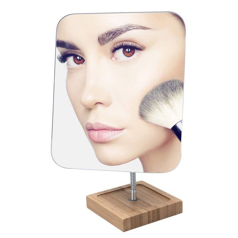 YEAKE Flexible Gooseneck Bamboo Vanity Makeup Mirror,360°Rotation 8" Large Frameless,