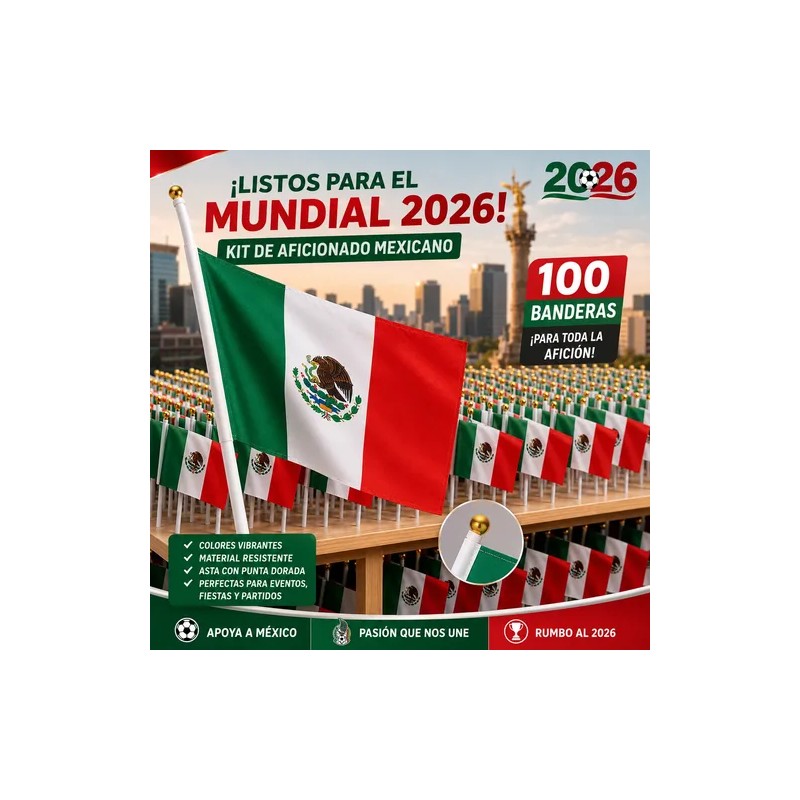 100pzs Banderas México Tela Mini Bandera Mundial Futbol 2026