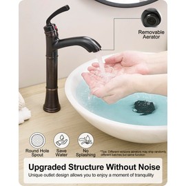 HEYMYTAP Brass Tall Bathroom Faucet 1 Hole, Oil Rubbed Bronze Bathroom Vessel Sink Faucet Single Handle with Pop-Up Drain & Pre-Installed Hoses, 5 Mins Install