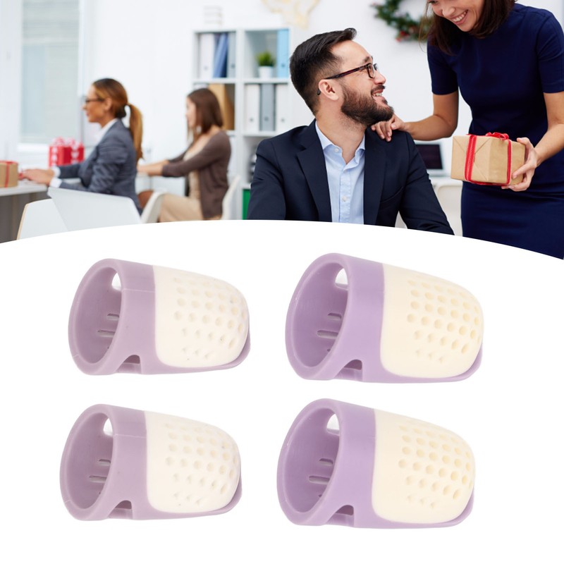 4 Pcs Silicone Thimble Purple Soft Elastic Finger Protector Finger