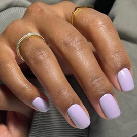 GLAMERMAID Press on Nails Extra Short Squoval, Spring Summer Purple Glue on Gel Nails, 24Pcs Glossy Round Reusable UV Finish Fake Nails Acrylic False Nails Manicure Kits for Women Gift
