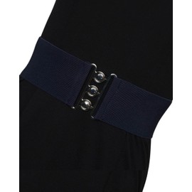 Ro Rox Retro Vintage Belt | Elastic Women's Accessories | Stretchy 50s Nurse With Silver Buckle & Clasp | Waist Belt For Dress | Wide Belt Design | Elasticated Belt For Women & Ladies, Navy Blue, S