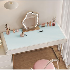 15.7"x23.6" Waterproof Makeup mat -Easy to Clean PU Leather Vanity Table Protector, No-Slip Vanity Mat for Makeup Brushes, Jewelry, Skincare(Blue)