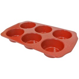 casaWare Jumbo Muffin Pan 6 Cup Ceramic Coated Non-Stick (Red Granite)