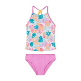 Speedo Girls Floral Printed High Neck Tankini Set - Cyclamen, Size 7