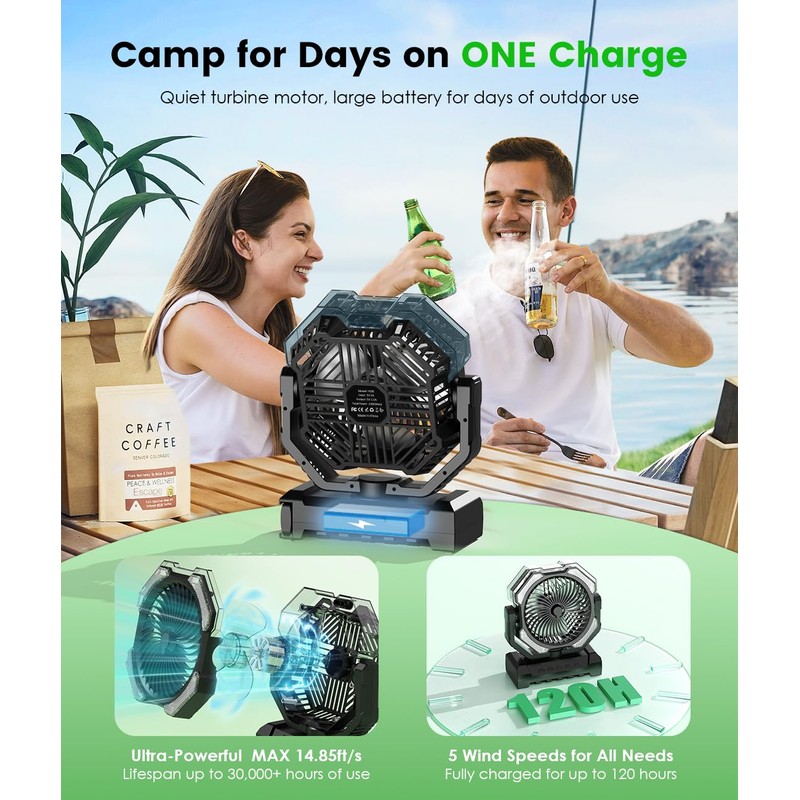 Camping Misting Fan - 30000mAh Portable Battery Powered Fans with