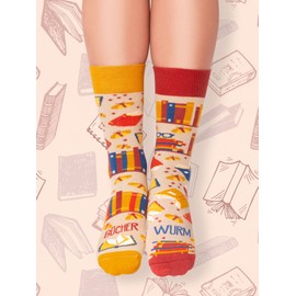 Happy Words Funny Socks Men and Women – Gifts for Women and Men – Cotton Socks Size 35-40/41-46 – High-Quality Men's Socks Women and Men – Good Mood Socks Colourful – Colourful Socks, BOOKWORM