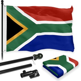 G128-6 Feet Spinning Flagpole (Black) South Africa 150D Flag Brass Grommets Printed 3x5 ft (Flag Included) Aluminum Flag Pole