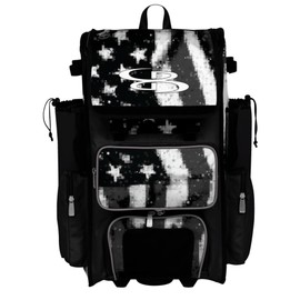 Boombah Rolling Superpack Baseball/Softball Gear Bag - 23-1/2" x 13-1/2" x 9-1/2" - Telescopic Handle - Holds 4 Bats - Wheeled Version - USA Pixelpop Black Ops Black/White/Steel