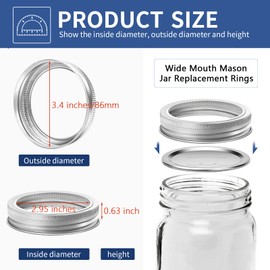 72 PCS Wide Mouth Canning Rings, Mason Jar Rings Wide Mouth Split-Type Seals Canning Jar Rings, Metal Replacement Canning Bands Rust and Leak Proof Reusable Jar Rings for Large Mason Jars