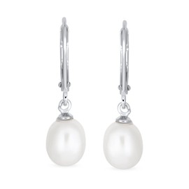 Simple Classic Groom CZ Accent White Pear Shape Pink Black Ball Freshwater Cultured Pearl Dangle Earrings For Women .925 Sterling Silver Lever Back, Sterling Silver, No Gemstone