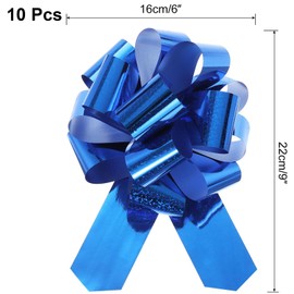 TOP-VIGOR 10Pcs 6 Inch Large Big Pull Bow, Metallic Glitter Gift Wrapping Bows Ribbon for Wedding Car Baskets Presents Christmas Bow Wrap Decoration, Blue