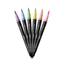 BIC Intensity 2 in 1 Dual Tip Fineliner Pens, Fine Tip (0.7mm) and Flexible Brush (3.7mm), Assorted Pastel Colors, 6-Count Pack