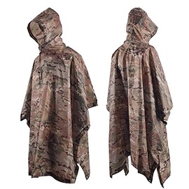 Fousam Camo Poncho Military Multicam Waterproof Hooded Adult rain Poncho Backpack Cover Lightweight Packable Hiking Hunting Camping Tent Poncho Cp