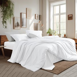 Twin/Twin-XL Duvet Cover Set ,100% Egyptian Cotton 2Pcs Bedding Set- 1 Duvet Cover(No Insert) with 1 PillowSham,400 Thread Count Super Soft Cover with Corner Ties(Twin/Twin-XL 68x90 Inches, White)