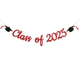 Pre-Strung Class of 2025 Banner, Graduation Party Decorations, Congratulations Grad Party Banner, High School College Graduation Classroom Celebrations (Red)