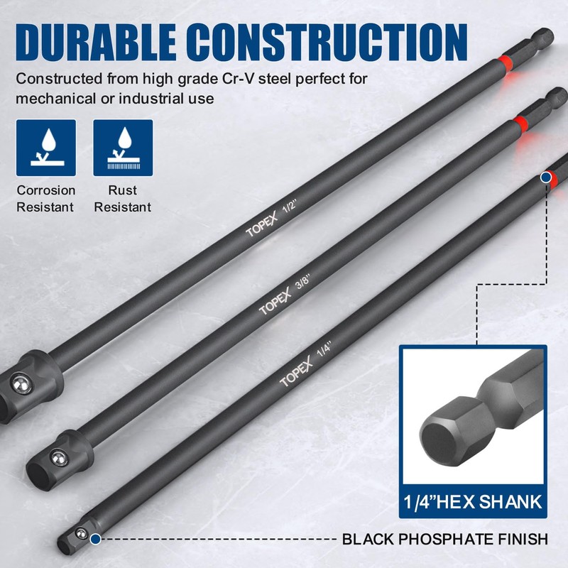 TOPEX 13Pcs Drill Socket Adapter Set, Heavy Duty Impact Grade