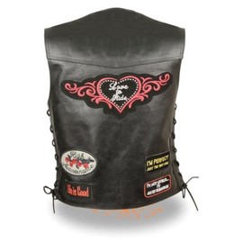 WOMEN'S MOTORCYCLE RIDERS BLACK LEATHER PRE-PATCHED VEST W/SIDE LACES BLACK NEW (4XL)